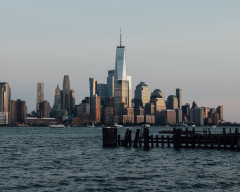 One World Trade Center (lower manhattan new york skyline from liberty island) (Hoboken Waterfront)
