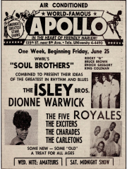 Apollo Theatre Ad: Soul Brothers, Isley Brothers, Dionne Warwick, Five Royales, Charades, Carletons