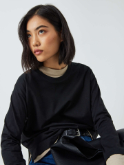 John Lewis Relaxed Organic Cotton Top, Black at John Lewis & Partners