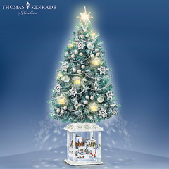 The Bradford Exchange Thomas Kinkade Festival of Lights Illuminated Tabletop Christmas Tree Featuring Snow-Tipped Branches