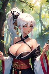 Anime Skinny Huge Boobs 20s Age Shocked Face White Hair Ponytail ...