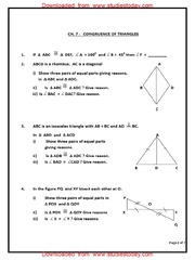 CBSE Class 7 Maths Worksheet - Congruence of Triangles PDF ...