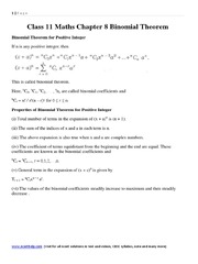 Notes For Class 11 Maths Chapter 8 Binomial Theorem PDF ...