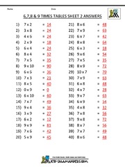 Free Math Sheets Multiplication 6 7 8 9 Times Tables 2ans | PDF