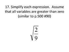 Simplify Radical Expressions Using Properties of Radicals - ppt