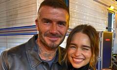 GoT superfan David Beckham poses with Emilia Clarke backstage ...