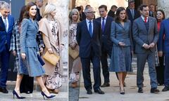 Queen Letizia of Spain looks stylish in a light blue skirt and ...