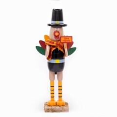 Ornativity Thanksgiving Fall Turkey Nutcracker Green and Orange Wooden Turkey Nutcracker Holiday Christmas Nut Cracker Doll Fig (Ornativity Thanksgiving Fall Turkey Nutcracker)