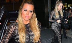 Khloe Kardashian in figure-hugging black lace dress at Kylie ...