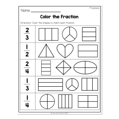 2nd Grade Math Worksheets - Geometry - Fractions - Color the ...