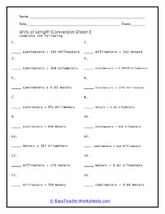 Converting Units of Length Worksheets