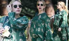 Pregnant Emma Roberts wears same green dress for second day in a ...