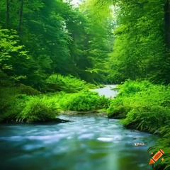 serene river flowing through lush landscape on Craiyon