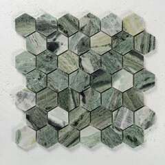 Marble Mosaic 2 in. Hexagon Emerald Green Polished (Sagano Vibrant Green Marble 3 Hexagon Mosaic Tile Honed)