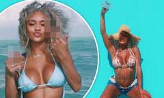 Saweetie keeps her cool during tropical getaway as she pours water ...