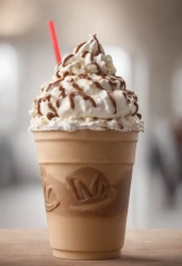 There is a chocolate drink with marshmallows and chocolate pieces ...