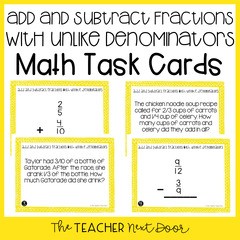 4th Grade Add and Subtract Fractions with Unlike Denominators Task ...