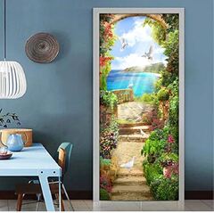 Garden Landscape Door Sticker 3D PVC Waterproof Self-Adhesive DIY Door Wall