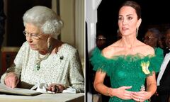 Kate glitters in emerald-and-diamond earrings and bracelet ...