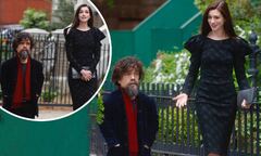 Anne Hathaway and Peter Dinklage film a scene for the movie She ...