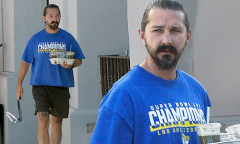 Shia LaBeouf looks athletic in Los Angeles Rams shirt and black ...