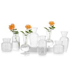 Glasseam Small Bud Vase in Bulk Clear Glass Optical Ribbed Vases for Table Centerpiece Set (Mini Glass Vase)