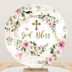 God Bless Round Backdrop Cover Polyester Girls First Holy Communion Party Circle Backdrop