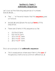 Section 4 – Topic 1 Arithmetic Sequences | Study notes Algebra ...