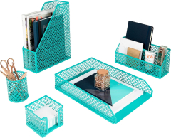 Fontvieille 5 Piece Gold Desk Organizer Set with Desktop File Organizer (BLU MONACO 6 Piece Dark Teal Desk Organizer Set Desk Organizers and Accessories for Women)