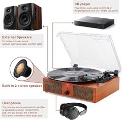 DIGITNOW Bluetooth Record Player Turntable for Vinyl with Speakers & USB Player, Vinyl to USB, 3 Speed Belt Driven (Vinyl Record Player Turntable with Built-in Bluetooth Receiver & 2 Stereo Speakers)