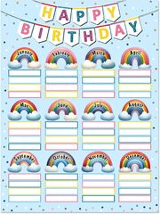 FaCraft Birthday Chart for Classroom Happy Birthday Reusable Birthday Calendar Laminated Classroom Birthday Chart Classroom Bulletin Board (2 Pack Happy Birthday Birthday Chart for Classroom Rainbow Birthday Bulletin Board s Birthday Calendar for Classroom)