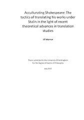 Acupunctuuring Shakespeare: The Tactics of Translating His Works Under Stalin in the Light of Recent Theoretical Advances in Translation Studies (William Shakespeare)