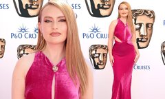 Amelia Dimoldenberg cuts a glamorous figure in a pink velvet gown ...