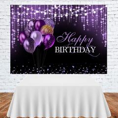 Lofaris Black and Purple Birthday Backdrop for Women Girls Gold Balloon Bady Background Photoshoot Any Age Happy Birthday Party s Cake (Lofaris Black and Purple Birthday Backdrop for Women and Girls)