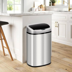 Kitchen Trash Can Stainless Steel Garbage Trash Can 13 Gallon / 50L Automatic Touch High-Capacity Garbage Can with Lid Bathroom Office ...