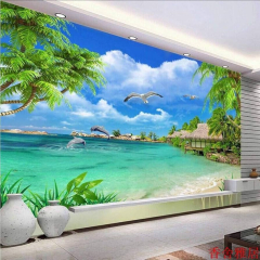 Blue Ocean Coco Tree Landscape View Living Room TV Backdrop Lobby (Wellyu Custom 3d Stereo Photo Coconut Tree)