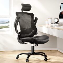 Marsail Office Chair Ergonomic Desk Chair 360°Swivel Mesh Back Wide Computer Chair Pu Leather Criss Cross Chair,adjustable Lumbar Support & Flip-up (Marsail Office Chair Ergonomic Desk Chair)