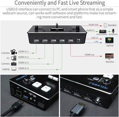 Feelworld Livepro L1 V1 Multi Format Video Mixer Switcher 4 x HDMI Inputs USB 3.0 Output Live Stream