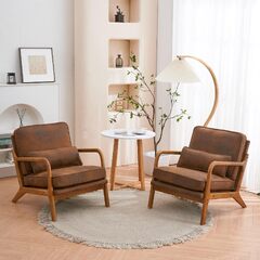 Brown Bronzing Cloth Leisure Chair with High Back (Karl Accent Chair Mid-Century Modern Chair with Pillow Upholstered Lounge Arm Chair with Solid Wood Frame)