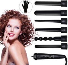 MENQANG Fer à Boucler Céramique Boucleur de Cheveux 6 en 1 Professionnel 80°C-230°C Fer a Friser pour les Cheveux Longs et Courts (6 in 1 Curling Iron Wand Set With 6 Interchangeable Ceramic Barrels and Heat Protective Glove)