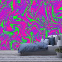 AFWADFWA Modern 3D Removable Self-Adhesive Fantasy Fairy Forest s Peel and Stick Stickers for Living Room Bedroom (Modern 3D Removable Self-Adhesive Wave Colorful Neon Proton Marble Chaos Purple UGO Green)