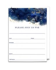 Paper Clever Party Blue Invitations with Envelopes Bridal Shower (Blue Watercolor Invitations with Envelopes)