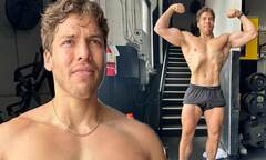 Arnold Schwarzenegger's son Joseph Baena flexes biceps and legs in ...