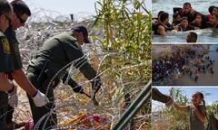 Shocking moment five Border Patrol agents CUT through razor wire ...