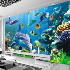 Underwater World (WallDiy Custom 3D Photo Underwater World Dolphin Fish Children Room Bedroom Living Room TV )