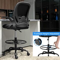 Primy Drafting Chair Tall Office Chair with Flip-up Armrests Executive Ergonomic Computer Standing Desk Chair with Lumbar Support and Adjustable (Primy Ergonomic Drafting Chair)