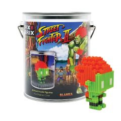 Pix Brix Street Fighter II Mini Pixel Figurines, Blanka Buildable & Collectible 3D Figurines with Display Case and Trading Card (Street Fighter II 3D Mini Pixel Fighter Guile Kit)