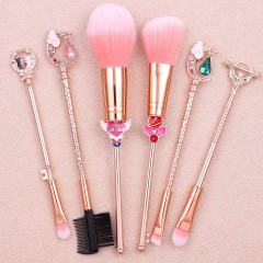 Sailormoon Makeup Brushes Set 6Pcs Metal Handle Cosmetic Makeup Brush Set Professional Tool Kit Set Pink Drawstring Bag Included