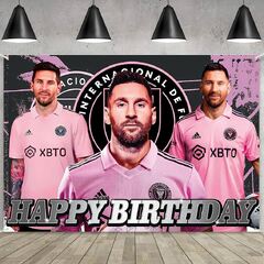 Soccer Star Messi Birthday Party Supplies Happy Birthday Backdrop for Miami CF Theme Party (Happy Birthday Backdrop)