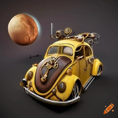 8k, hyper realism, hyper realistic, 3d, steampunk yellow vw beetle ...